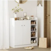 HOMCOM Schuhschrank Schuhregal Dielenschrank Highboard mit 4 Fächern (Kommode, 1-St., Allzweckschrank) Weiß 83 x 30 x 90 cm