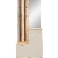 HBZ Kompaktgarderobe Simple mit Spiegel, Flurgarderobe BxHxT 88x195x35 cm (4-St) mit Bank, Paneel, Schuhkommode mit Schubkasten und Spiegel