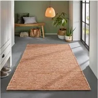 TaCa Home Wollteppich Wollteppich frei von Mottenschutzmitteln, rechteckig, Höhe: 10 mm, nachhaltige Schurwolle Wohnzimmer Schlafzm, Terracotta - 70 x 130 cm