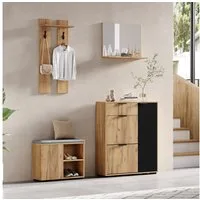 OKWISH Garderoben-Set mit Schuhbank, (Flur-Garderoben-Set – Fusionsdesign in Naturfarben und Schwarz, 4-St., B140× T35 × H139 cm)