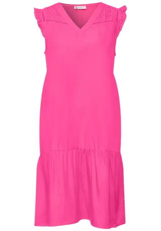 Street One - Knielanges Kleid mit Shiffley-Details pink - Gr. - 34