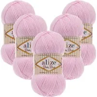 Alize 5 x ALIZE Baby Best 185 Powder Pink Häkelwolle, 240 m, Babywolle,Viskose,Anti-Pilling,Babygarn