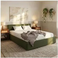 IDIMEX Polsterbett PESARO, Doppelbett 140x200 cm mit Lattenrost und Kopfteil Leinen Optik Grün