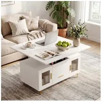 VOWNER Couchtisch Höhenverstellbarer 3-in-1-Couchtisch mit Schublade und Stauraum (1-St), umwandelbar in Esstisch, Weiß
