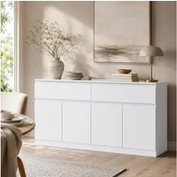 FUFU&GAGA Sideboard Weiß PET Hochglanz LED Kommode grifflos 120 / 155 cm