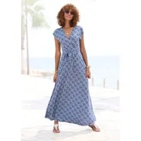 LASCANA Maxikleid mit Gummizug in der Taille und Bindegürtel, Alloverdruck Langes Sommerkleid, Strandkleid, Viskosekleid, elegantes Druckkleid