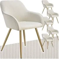 tectake Esszimmerstuhl Küchenstuhl gepolstert, in Cordoptik, 58 x 62 x 82 cm (Wohnzimmerstuhl Marilyn in creme/gold, 6 St), durchgehende Lehne, Stahlbeine, bodenschonend, Belastbarkeit 120 kg