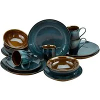 CreaTable Kombiservice Geschirr-Set Mallorca (16-tlg), 4 Personen, Steinzeug, Service, Töpfereicharakter, 16 Teile, für 4 Personen