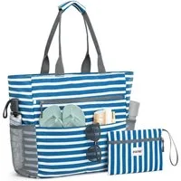 G4Free Strandtasche Strandtasche wasserdichte Handtasche sanddichte Freizeittasche, Tragetasche groß Reisetaschen faltbar für Frauen Praktische Aufteilung