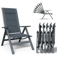 HOMALL Gartenstuhl Aluminium Klappstuhl mit Armlehnen, 7-stufig verstellbarer Rückenlehne (Set, 6 St), Klappbare Gartenstühle reißfest und atmungsaktiv bis 150kg belastbar