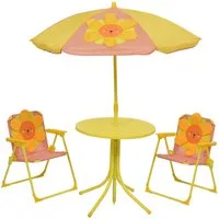 MARELIDA Kindersitzgruppe Blume YOKO 2 Stühle Tisch Sonnenschirm Gartenmöbel für Camping 4tlg., (4-tlg)