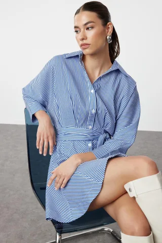 Gestreiftes Mini-Kleid für Damen, lang, lässig/alltagstauglich