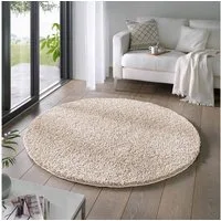 TaraCarpet Langflor-Teppich Venezia Shaggy, rund, Höhe: 35 mm, Hochflor Shaggy Uni Creme Wohnzimmer Schlafzimmer 080x080 cm