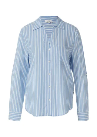 s.Oliver Red Label - Fließende Viskose-Bluse mit Turn-up blau/weiß - Gr. - 48