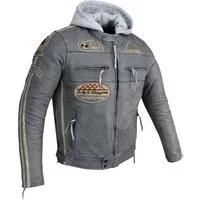 Alpha Speeds Motorradjacke Herren Leder Jacke Biker Freizeit Highway Jacke Grau (Trennbare Innenjacke + Kapuze) aus weichem Lammleder, mit herausnehmbare Protektoren