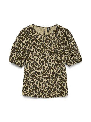 VERO MODA - VMLEONA 2/4 O-NECK TOP WVN GA Oatmeal - Gr. - M