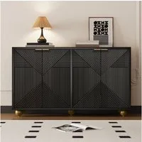 KLAM HOME Sideboard Sideboard mit 4 gravierten Türen, Vintage Kommode (Verstellbare Innenböden, goldene Metallgriffe & kugelförmige Beine), Stauraummöbel für Wohnzimmer, Esszimmer & Flur