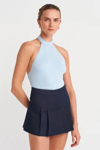 Gerippte Halterneck Slim-Fit Bluse