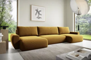 Wohnlandschaft Schlafsofa GALAN Stoff Poso Honiggelb