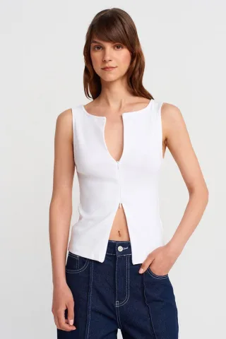 Ärmellose Slim-Fit Jersey-Bluse mit Reißverschluss