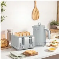 HOMCOM Frühstücks-Set 2200W Schnell, Kalkfilter, 7 Bräunungsstufen, Krümelfach, Grau (2-tlg), 4-Scheiben-Toaster, 1,7L Wasserkocher