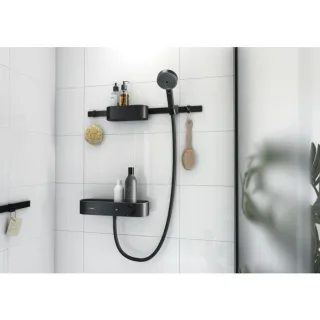 hansgrohe WallStoris Handbrause Set 24250670 3jet EcoSmart Activation, Thermostat, mit Brausestange, Accessoireset, Mattschwarz