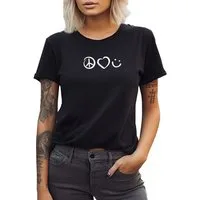 Banco T-Shirt Damen Kurzarm Peace, Love, Smile Unifarben Unifarben