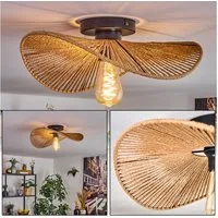 hofstein Deckenleuchte Deckenlampe aus Metall/Papiergeflecht in Schwarz/Naturfarben, ohne Leuchtmittel, moderne Deckenleuchte im Boho-Design mit Lichteffekt, E27
