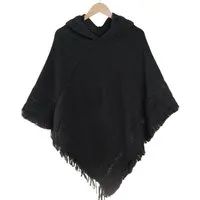 nsihing Poncho Damen Poncho mit Kapuze und gehäkeltem Cape mit Fransensaum für Herbst Winter