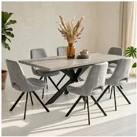 Jiexi Essgruppe Essgruppe ausziehbar 160-200cm MDF Rhein-Optik Flanell Stühle Set