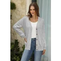 Arach&Cloz Strickjacke Damen Cardigan Strickmantel V-Ausschnitt Langarm mit Knöpfen für Frühling Herbst