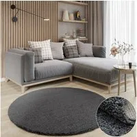 Wohnando Teppich MY-RUG Hochflorteppich Shaggy Star 120x120cm, rund, Höhe: 38 mm, einfarbig, leicht glänzend, extra flauschig