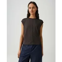 OPUS Kurzarmshirt Slummi Regular Fit mit Rippstruktur Mit kleinen Schlitzen an der Seite