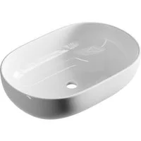 Planetmöbel Aufsatzwaschbecken Aufsatzwaschbecken Oval 60 cm (Waschschale ohne Überlauf, hochwertiges Keramik), Handschwaschbecken