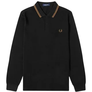 Fred Perry - Poloshirt für Herren, Langärmlig (Schwarz/Steinfarben)