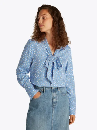 FLUID VISCOSE V-N BOW LS BLOUSE floral ditsy/blue spell - Gr. - 36