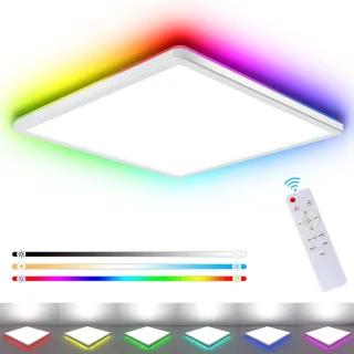 Elfeland 24W 30cm LED Square Ceiling Light With RGB Ambient Backlight Remote Control APP Control Dimmable Modern Ceiling