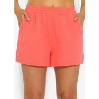 SASSYCLASSY Shorts High-Waist Musselin Shorts Damen aus Baumwolle Musselinhose kurz mit Taschen und Gummibund Sommer