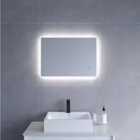 AQUABATOS Badspiegel LED Badspiegel mit Beleuchtung Lichtspiegel 80x60cm 70x50cm (Badezimmerspiegel Bad Spiegel Led Badezimmerbeleuchtung Spiegel Led Touch Wandspiegel Silber mit Rahmen Kaltweiß 6400k, Abgerundete Ecken, Dimmbar, Beschlagfrei), Umwel