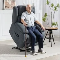 HOMCOM Relaxsessel mit Liegefunktion, Massagefunktion (Fernsehsessel mit Aufstehhilfe, 1-St., Elektrisch Relaxsessel), mit Fernbedienung, Seitentasche, Fußteil, Leinenoptik, Dunkelgrau