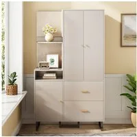 Merax Kompaktgarderobe mit Polsterpaneelen (Garderoben-Set Flurgarderoben Set Scandi, 1-St., 110x38x186 cm) Dielenschrank mit Schuhschrank, Regalfächern & Soft-Close-Türen