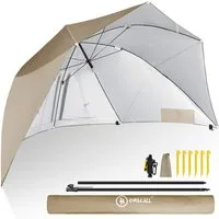 HOMECALL Strandmuschel 2 in 1 Strandschirm Umschaltbar Ø 270cm Sonnenschirm Strand Groß, (mit Fenster - Windschutz Strand, Regendicht, UV50+ Sonnenschutz), Gartenschirm für 2-3 Personen