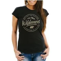 Neverless Print-Shirt Damen T-Shirt Adventure Logo Berge Mountain Bär Wilderness Schriftzug Fashion Streetstyle Slim Fit Neverless® mit Print