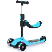 OUNUO Dreiradscooter Kinderroller mit Klappsitz, höhenverstellbar, mit LED, für 2 Jahre ab