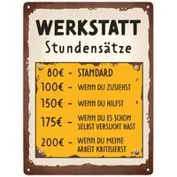 speecheese Metallschild Werkstatt Stundensätze Metallschild XXL in 28x38 cm
