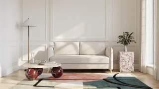 BRUNO Schlafsofa 160cm in Creme Ecru Beige | Pillow | stabiles Massivholz & Boxspringkomfort