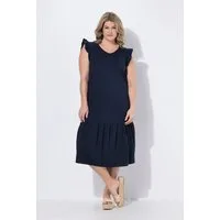 Ulla Popken Midikleid Midikleid Ärmelrüschen V-Ausschnitt Biobaumwolle