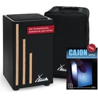 XDrum Cajon Cajon Primero Negra inkl. Cajonschule und Tasche, inkl. Rucksacktasche & Cajonschule, Trommelkiste mit Snare Sound