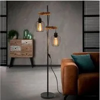 ZMH Stehlampe aus Holz und Metall, E27-Stehleuchte im Retro- und Industrial-Design, Vintage-Standleuchte mit Metall-Käfigschirm, ohne Leuchtmittel, Bodenlampe für Wohnzimmer und Schlafzimmer