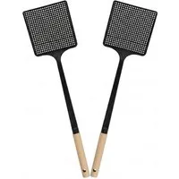HAC24 Fliegenklatsche Stabile Mückenklatsche Moskitoklatsche, Schwarz 46 cm Mit Bambusgriff